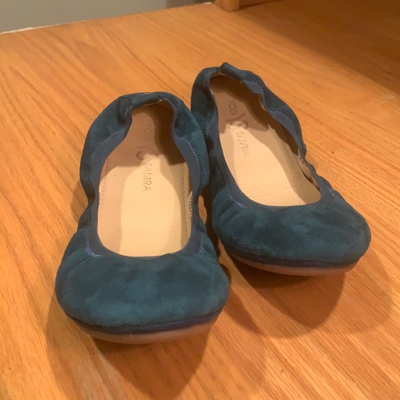 Yosi Samra YS suede Teal blue Portable Ballet Flat